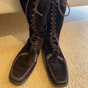 Delman suede/shearling lace moccasin flat boot